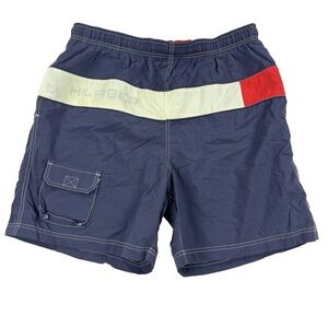 VTG Mens Tommy Hilfiger Swim Trunks Board Shorts Colorblock Blue Sz XL Lined